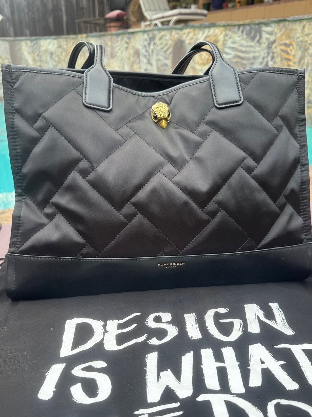 Kurt Geiger London Recycled Square Shopper Large Black Quilted Tote